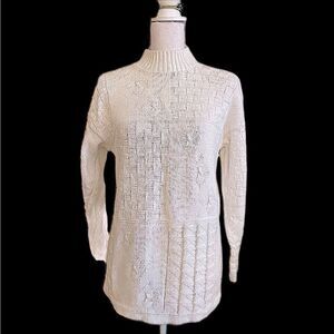 Vintage 80s white cotton cable knit sweater - classic elements size large